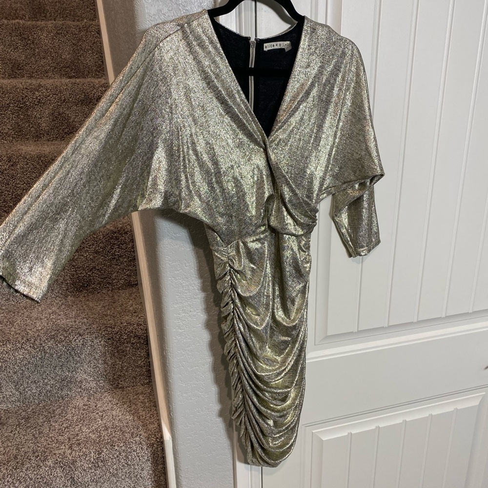 Alice + Olivia Metallic Ruched Pace Dress - Picture 8 of 10